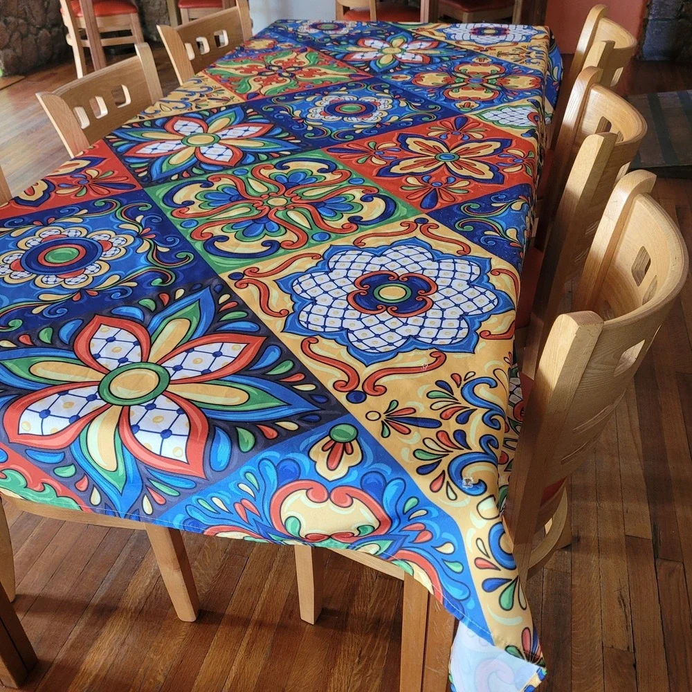 Fiesta Tablecloth 60x88 Indoor Outdoor Polyester Some small holes hard to tell